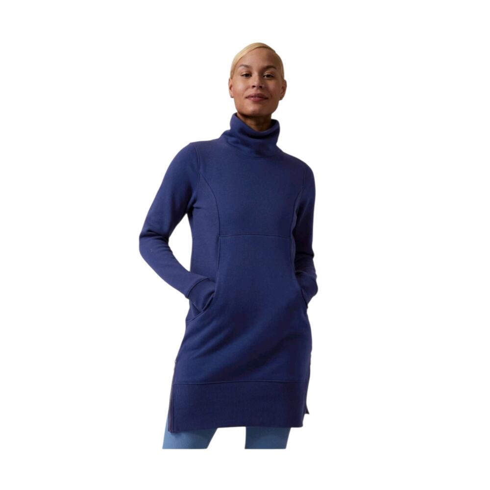 Athleta Cozy Karma Funnel Neck Sweater Dress, Enchanted Blue Athleisure, Small
